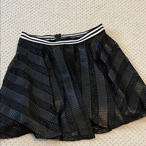 BCBGeneration Black Faux Leather Textured Skater Skirt with Sporty Band